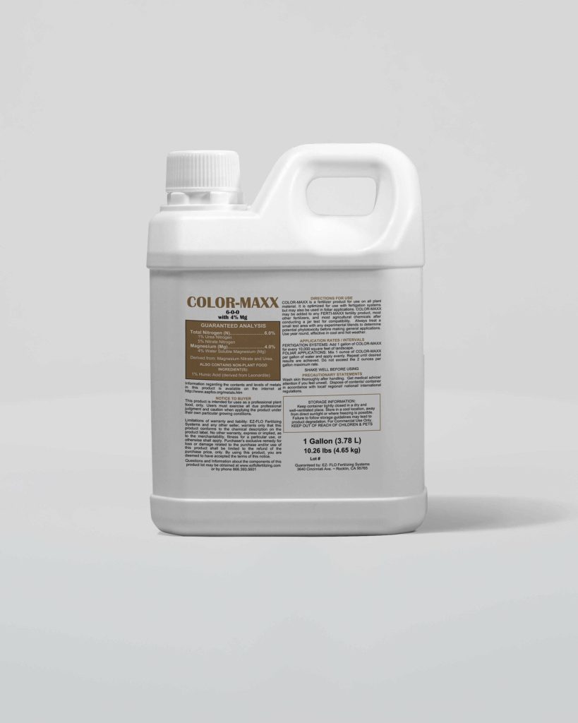 A white plastic gallon container labeled "COLOR-MAXX" with product information and instructions, including Import placeholder,2980, printed in black and brown text on the front.