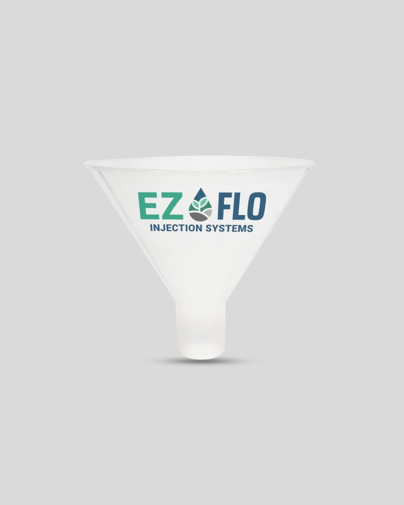 A translucent plastic funnel, model 1131, with the EZ-FLO Injection Systems logo printed on the side, displayed on a plain light gray background.