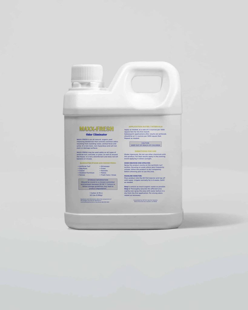 A white plastic container labeled "MAXX-FRESH Odor Eliminator" with printed usage instructions, product information, and a placeholder for 3005 on the front.