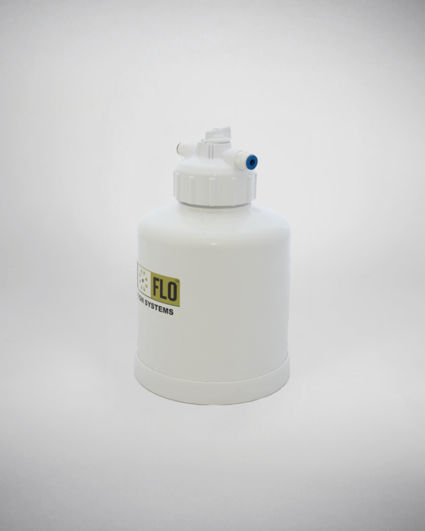 A white plastic laboratory bottle with a dispensing pump, labeled "EZ-FLO-1," on a plain background.